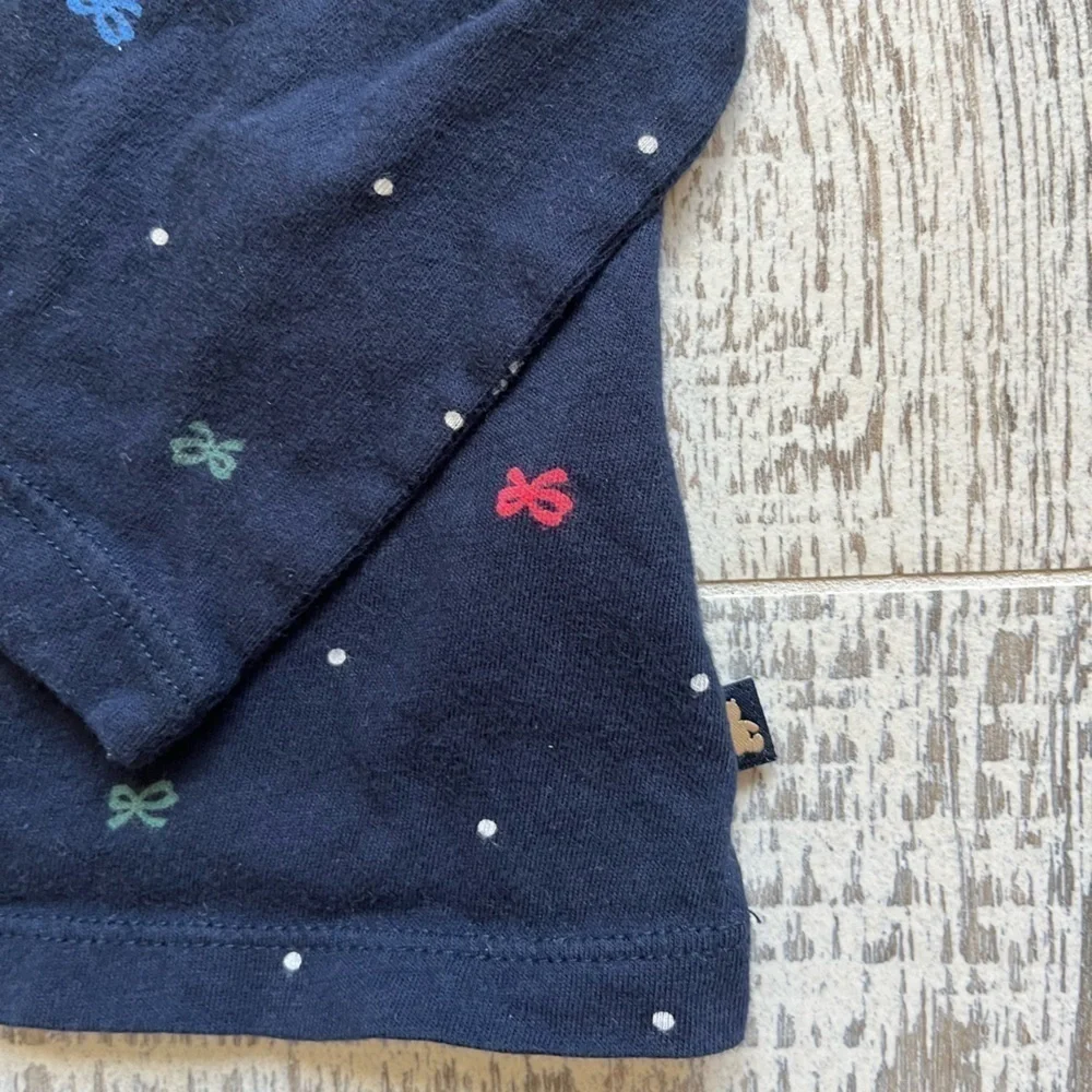 Baby Gap 3T navy blue long sleeve bows polkadot print shirt puff shoulder